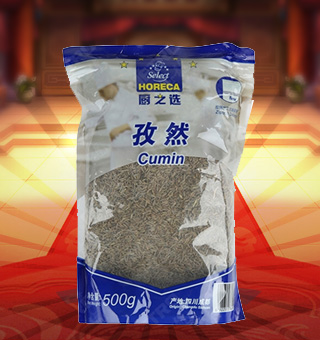 廚之選(HORECA SELECT)孜然產(chǎn)自四川成都500g每袋，精細(xì)加工而成，質(zhì)量上乘，備受廣大專業(yè)廚師和消費者歡迎和厚愛，是您廚房必備品。保留了孜然中原有的滋味、氣味和全部的營養(yǎng)物質(zhì)，風(fēng)味獨特，定會讓您回味無窮。不使用化學(xué)劑、無化學(xué)殘留、不破壞營養(yǎng)成分，給家人一份天然、一份健康、一份安心。