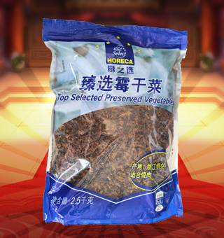 廚之選(HORECA SELECT)臻選霉干菜產(chǎn)自浙江紹興2.5kg每袋，蕭山霉干菜是浙江省紹興市夾灶鄉(xiāng)的漢族傳統(tǒng)名菜。夾灶原屬紹興縣，故歷來以“紹興霉干菜”為名。此產(chǎn)品由大葉芥加工而成，色澤烏黑，香氣濃郁，味美質(zhì)嫩，久貯不變，是一種常年食用的大眾化食品州，霉干菜一般用芥菜、尚未抽苔的白菜和油菜等腌制后曬干制成。