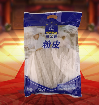 廚之選粉皮產(chǎn)自山東煙臺1.5kg每袋，精選優(yōu)質(zhì)綠豆淀粉等為原料，融合水精制而成，品質(zhì)優(yōu)良，天然上等，營養(yǎng)豐富。入口順滑，口齒留香，產(chǎn)品選料考究，口味純正，美味又健康，品質(zhì)優(yōu)質(zhì)，值得信賴。塑料質(zhì)地包裝，粉絲分明可見，食用簡單方便，是廚房常備品的上佳選擇。